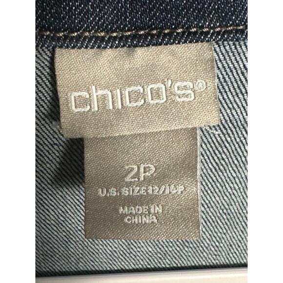 Chicos Sz 2P, 12 Elongated Denim Jacket Stretchy Comfy Utility Chore Lagenlook - Picture 4 of 12